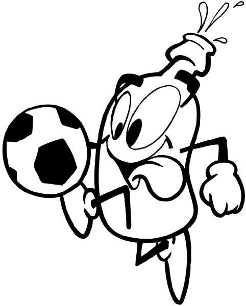 A bottle playing soccer ball vinyl sticker. Customize on line.  Food Meals Drinks 040-0398